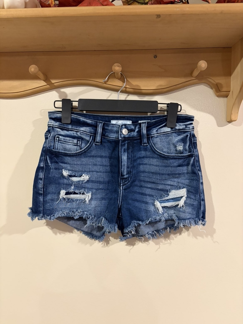 KanCan Dark Blue Distressed Denim Shorts